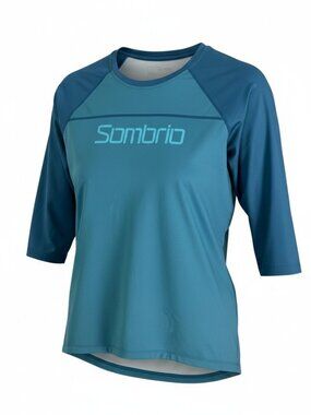 SOMBRIO Blue Teal Mountain Bike Jersey MTB Cycling 3/4 Sleeve Activewear top siz